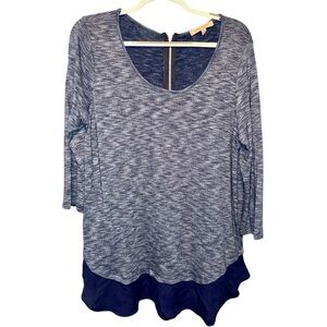 Green Envelope Navy Heather Blouse with bottom accent